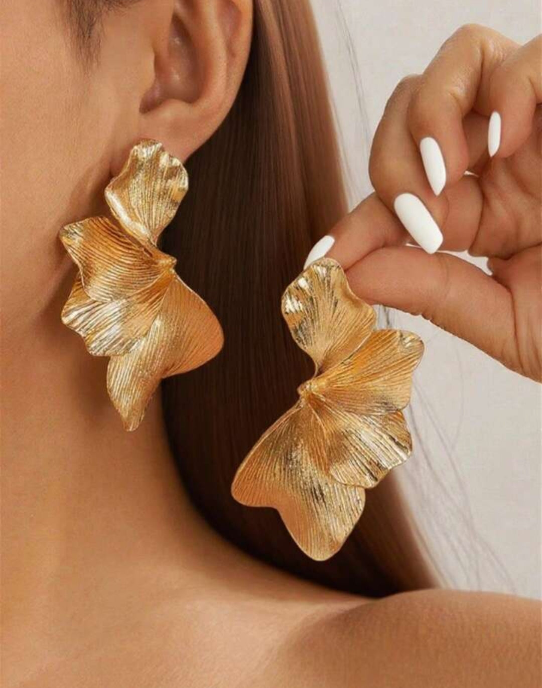 Golden Anti Tarnish Petal Earrings